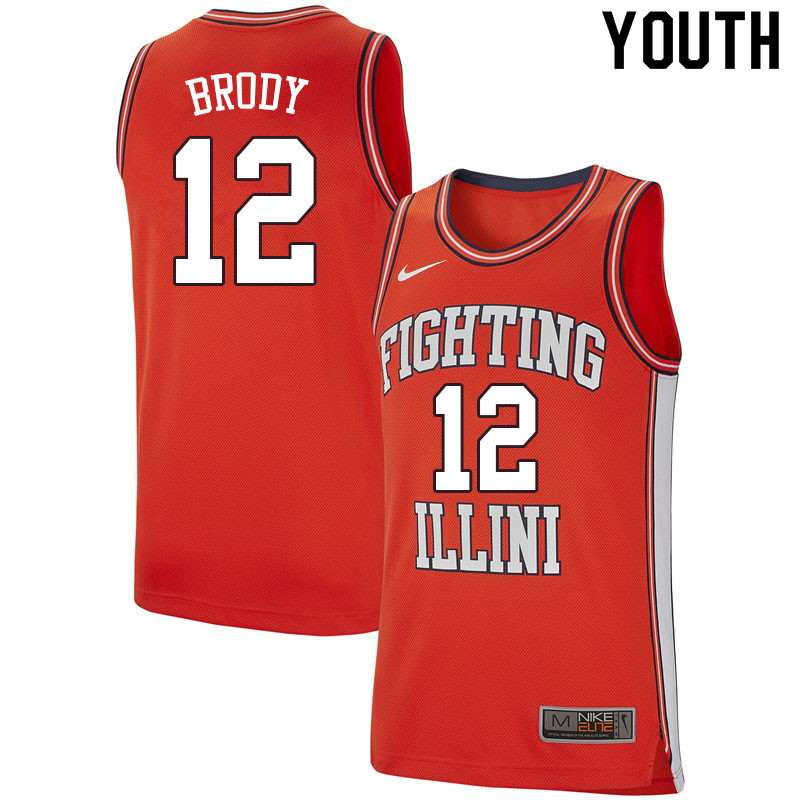 Youth #12 Tal Brody Illinois Fighting Illini College Basketball Jerseys Sale-Retro